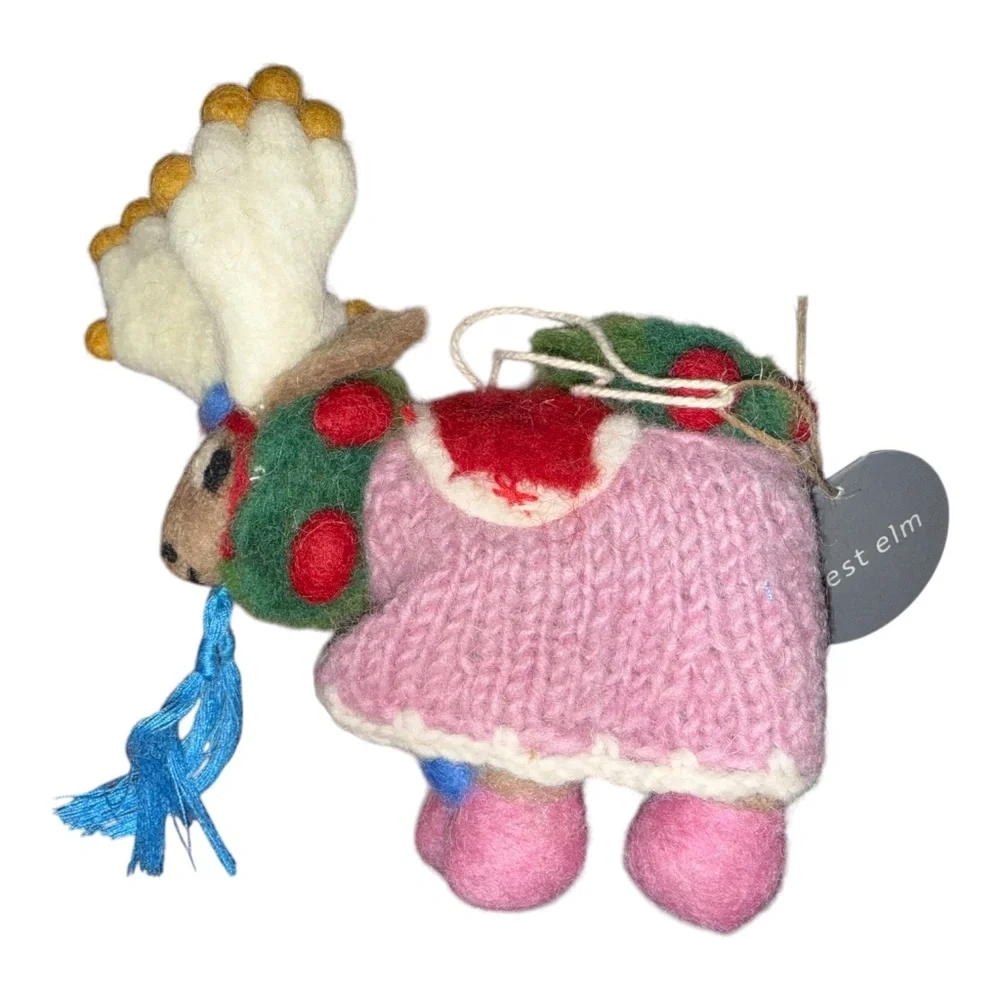 NWT West Elm Scandi Wool Reindeer Christmas Ornament